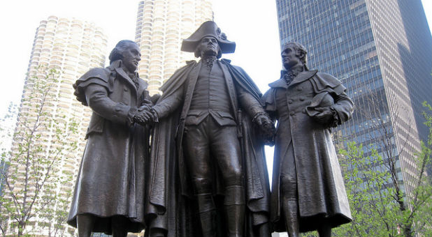A statue of George Washington, center.