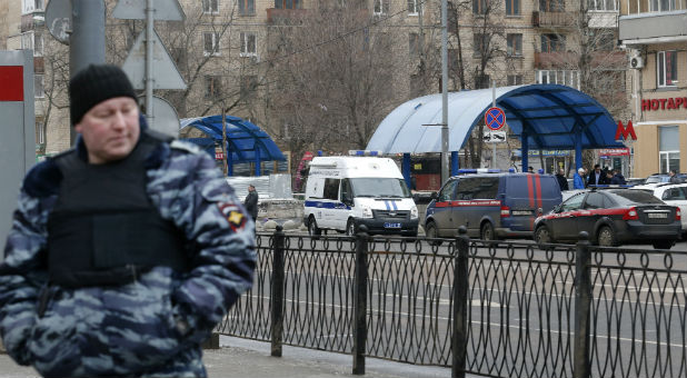 A Russian police officer at the scene where the Muslim nanny was taken into custody.