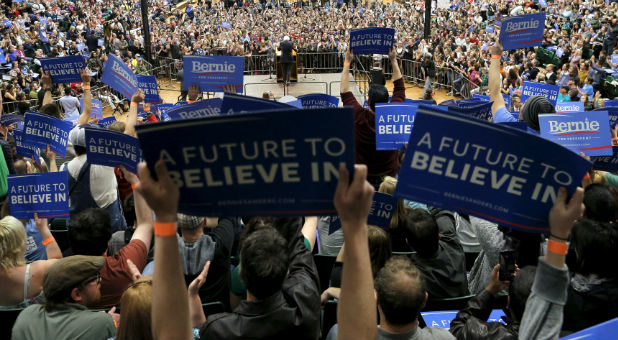 Bernie Sanders supporters at a recent rally