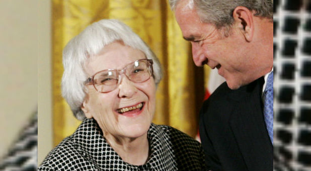 Author Nelle Harper Lee with former President George W. Bush. Lee died this week. She was 89.