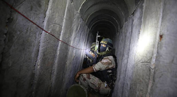 IDF soldiers investigate terrorism tunnels built by Hamas.