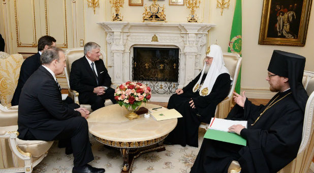 Franklin Graham traveled to Russia last fall, where he met with leaders of the Russian Orthodox Church, including Patriarch Kirill (second from right).