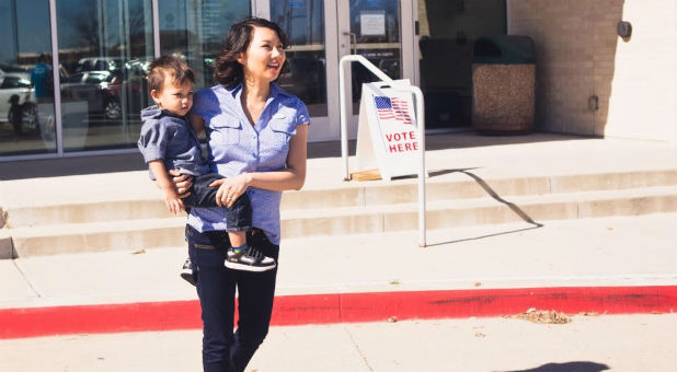 Lisa Smiley leaves her polling place after voting.