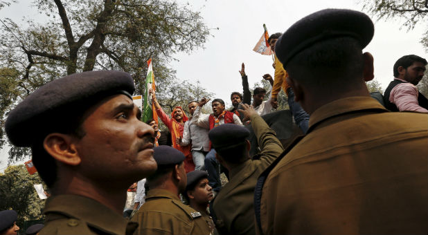 BJP activists at a protest in India.