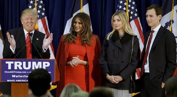 Donald Trump with Melania, Ivanka, and Jared Kushman