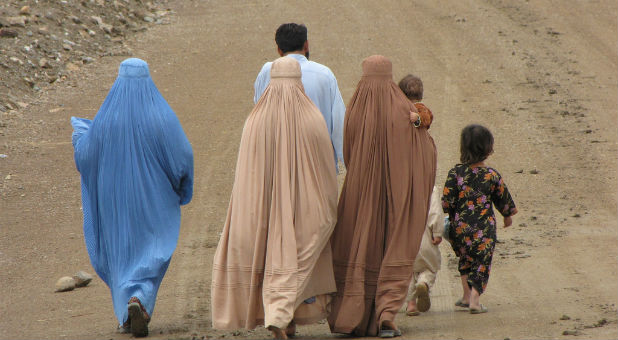 A Muslim family walks