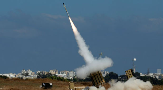 An Iron Dome launcher fires an interceptor rocket in the southern Israeli city of Ashdod.