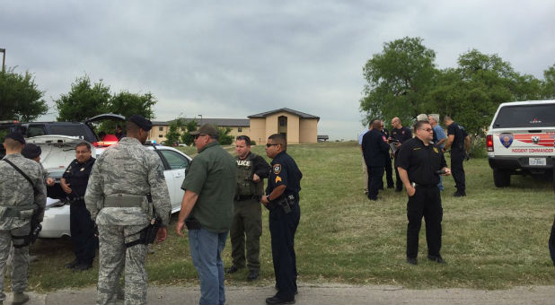 Bexar County Sheriff's deputies are seen inside Lackland Air Force Base in this image tweeted by @BexarCoSheriff in San Antonio