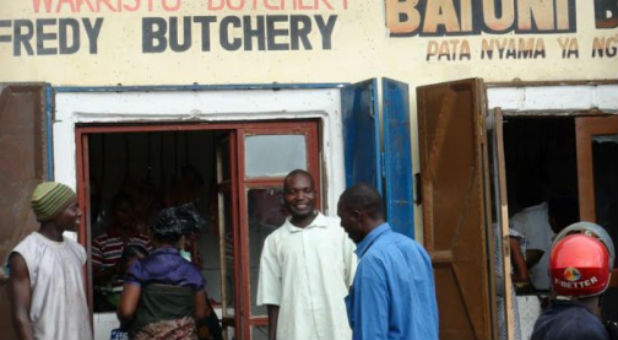 A Christian butchers in Mbeya, Tanzania. 'Wakristu' means 'Christian'.
