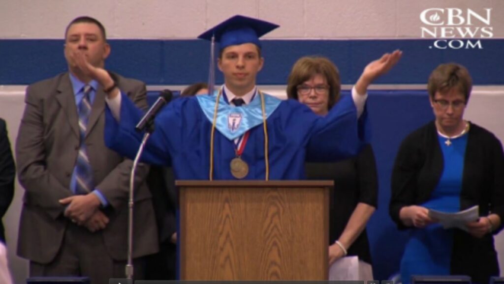 Class Valedictorian Jonathan Montgomery took the stage and led the class in reciting the Lord's Prayer.