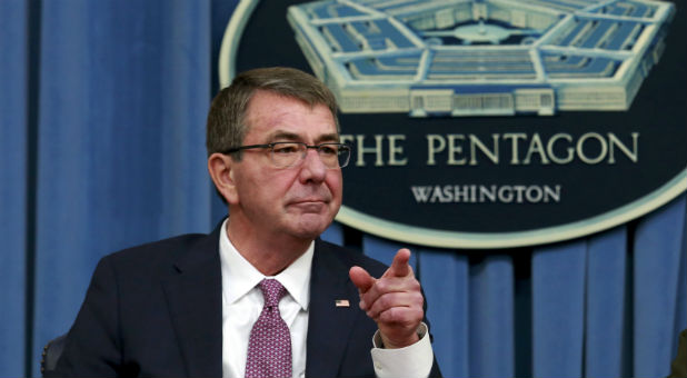 U.S. Defense Secretary Ash Carter addresses a news conference at the Pentagon in Washington.