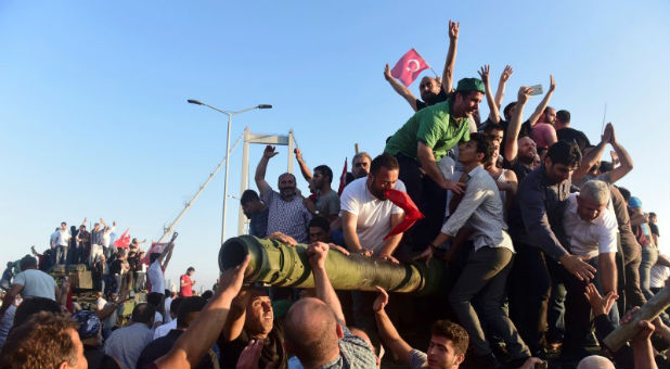 Supporters celebrate after failed Turkey coup.