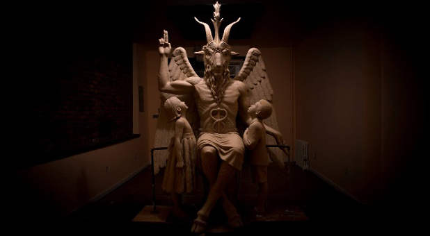 The Satanic Temple's template for a statue of Baphomet is pictured