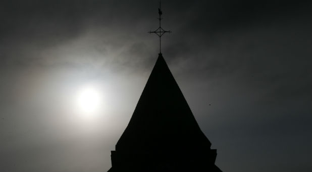 A view shows the bell tower of the church in Saint-Etienne-du-Rouvray near Rouen in Normandy, France, where French priest, Father Jacques Hamel, was killed with a knife and another hostage seriously wounded in an attack on the church that was carried out by assailants linked to Islamic State.