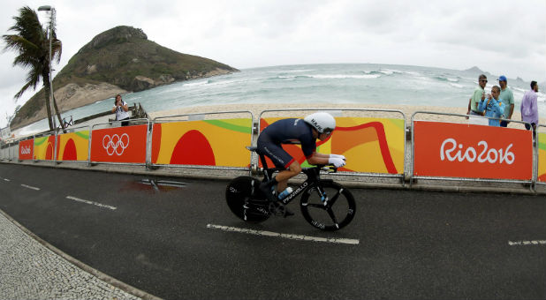 A man cycles as part of the Rio 2016 Olympics.
