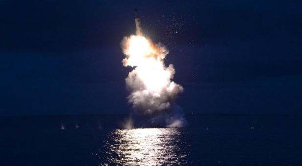 A test-fire of a strategic submarine-launched ballistic missile is seen in this undated photo released by North Korea's Korean Central News Agency (KCNA)
