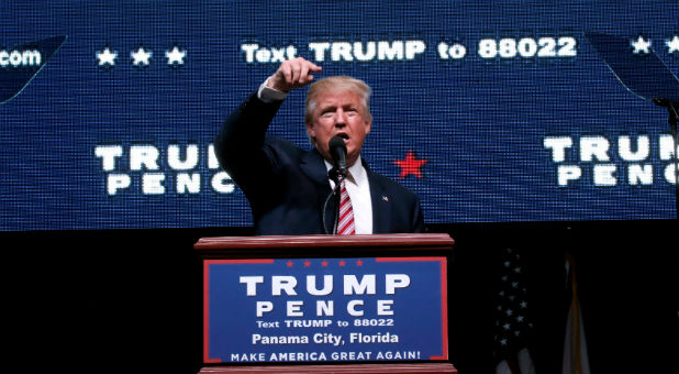 Republican U.S. presidential nominee Donald Trump speaks at a campaign rally in Panama City, Florida.