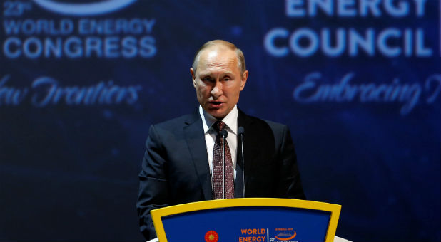 Russia's President Vladimir Putin delivers a speech during the 23rd World Energy Congress in Istanbul