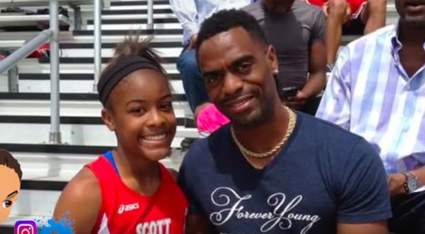 Trinity and Tyson Gay. Trinity was shot and killed in the early hours of Sunday.