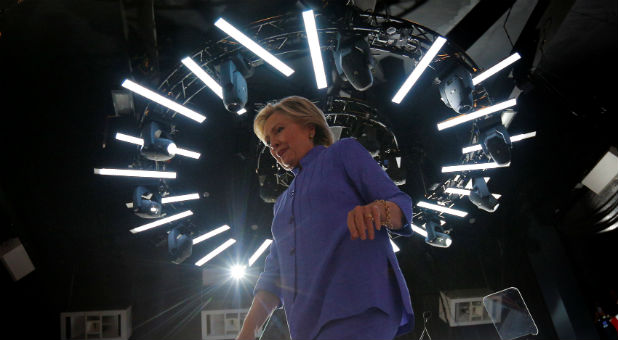 U.S. Democratic presidential nominee Hillary Clinton walks off the stage at a campaign rally at the Manor Complex in Wilton Manors, Florida
