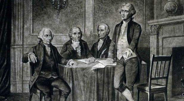 Before John Adams, Thomas Jefferson and Alexander Hamilton were key players in the 1800 presidential race, they were part of the Continental Congress, pictured here with Gouverneur Morris.