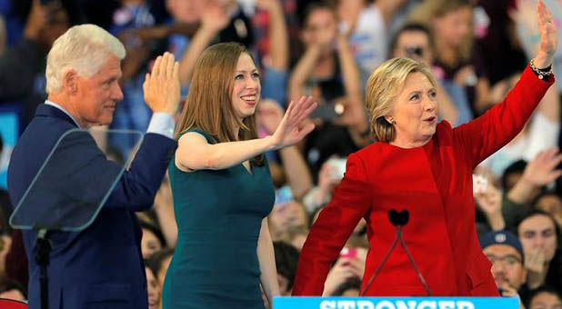 Bill, Chelsea, and Hillary Clinton