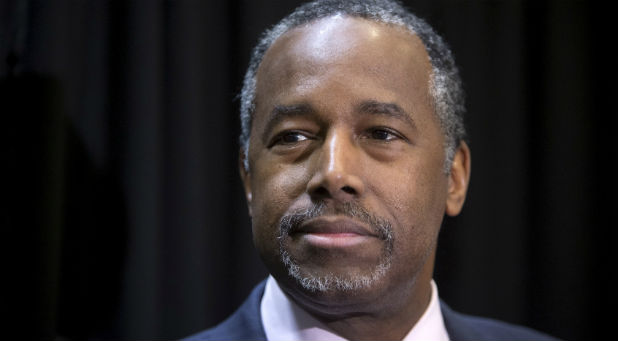 File picture of Ben Carson listening to a question from a reporter during a campaign stop in Las Vegas