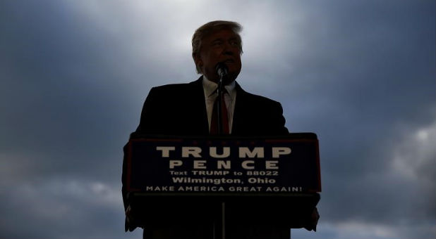 Donald Trump attends a campaign event in Wilmington, Ohio