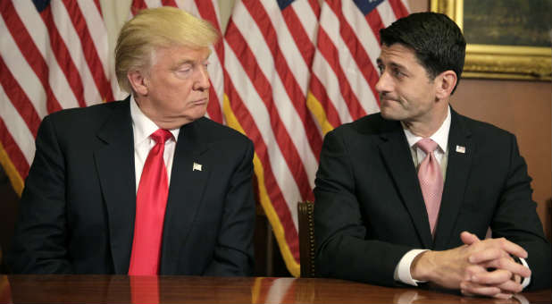 Donald Trump meets with Speaker of the House Paul Ryan on Capitol Hill.