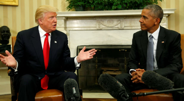 U.S. President Barack Obama meets with President-elect Donald Trump in the Oval Office of the White House in Washington