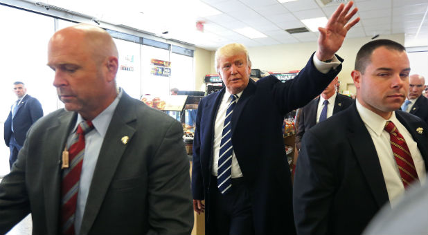 U.S. Republican presidential nominee Donald Trump goes to a Wawa gas station after a campaign event in King of Prussia.