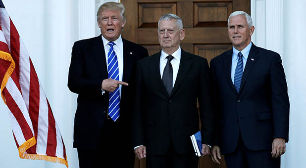 President-elect Donald Trump, Vice President-elect Mike Pence and Marine Corps Gen. (ret.) James