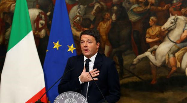 Italian Prime Minister Matteo Renzi speaks during a media conference after a referendum on constitutional reform at Chigi palace in Rome, Italy