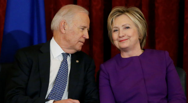 U.S. Vice President Joe Biden (L) and former Secretary of State Hillary Clinton (R)
