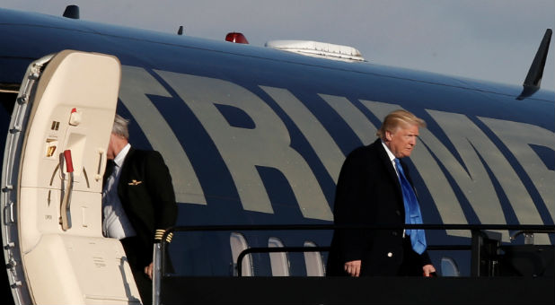 U.S. President-elect Donald Trump departs his plane as he arrives in Baltimore, Maryland