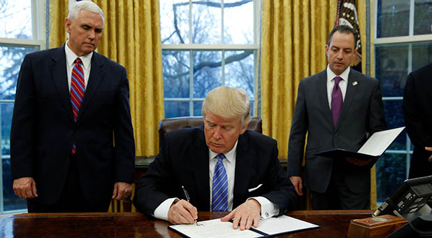 President Donald Trump, Vice President Mike Pence and White House Chief of Staff Reince Priebus
