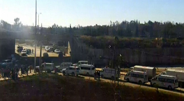 A still image from footage released by Russia's Defense Ministry on Dec. 15, 2016, shows what the Defense Ministry said was the eastern quarters of Aleppo during evacuation of rebels and their family members, Syria.