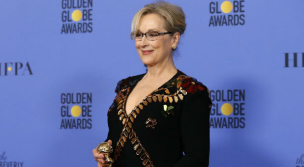 Meryl Streep holds the Cecil B. DeMille Award during the 74th Annual Golden Globe Awards in Beverly Hills