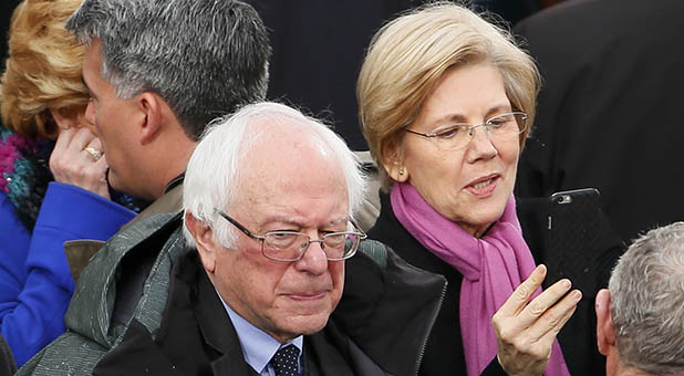 U.S. Sens. Bernie Sanders (I-Vt.) and Elizabeth Warren (D-Mass.)