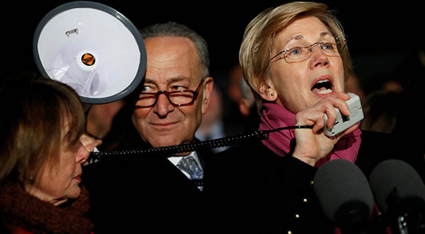 House Minority Leader Nancy Pelosi (D-Calif.), Senate Minority Leader Chuck Schumer (D-N.Y.) and U.S. Sen. Elizabeth Warren (D-Mass.)