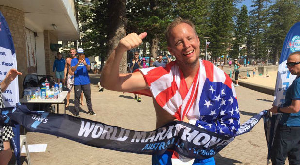 Matthew Barnett of the Dream Center completes his seventh marathon in seven days.