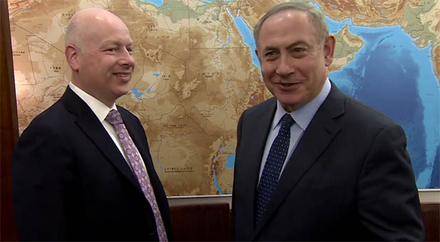 U.S. Special Representative for International Negotiations Jason Greenblatt and Israeli Prime Minister Benjamin Netanyahu