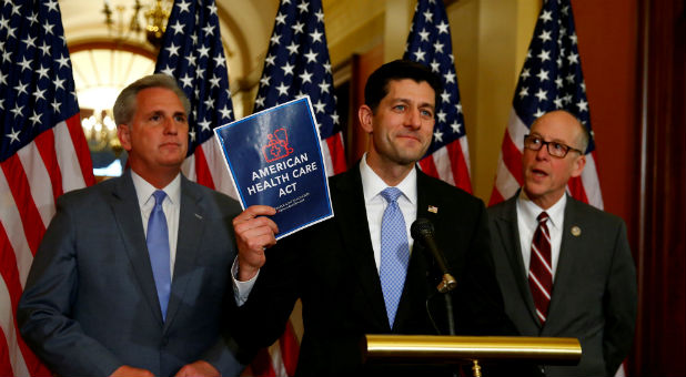 U.S. House Majority Leader Kevin McCarthy, U.S. House Speaker Paul Ryan and U.S. Representative Greg Walden hold a news conference on the American Health Care Act.