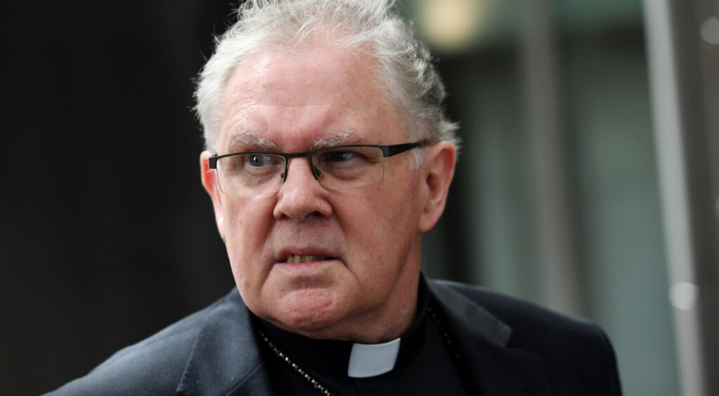Brisbane Archbishop Mark Coleridge departs after giving evidence at the Royal Commission into Child Sexual Abuse in Sydney, Australia.