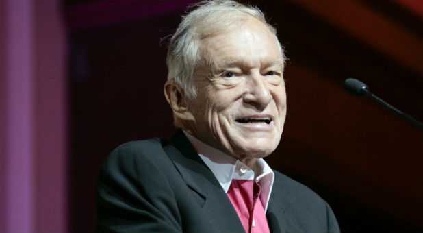 Hugh Hefner, founder, editor-in-chief and creative officer of Playboy, speaks as he is honored with the Hollywood Distinguished Service Award in Memory of Johnny Grant by the Hollywood Chamber of Commerce in Hollywood
