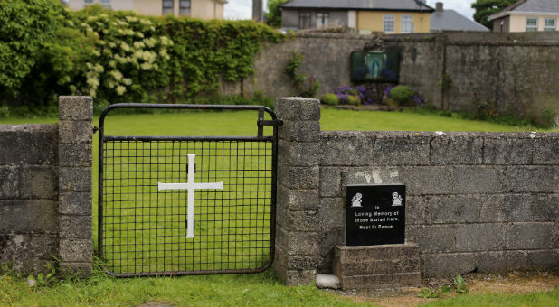 The entrance to the site of a mass grave of hundreds of children who died in the former Bons Secours home for unmarried mothers.