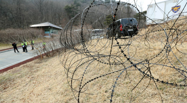 A barbed-wire fence is set up around a golf course owned by Lotte, where the U.S. Terminal High Altitude Area Defense (THAAD) system will be deployed, in Seongju, South Korea.