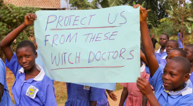 Children protest child sacrifice in Uganda.