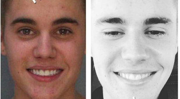Justin Bieber compared his mugshot, left, to a recent photo of himself.