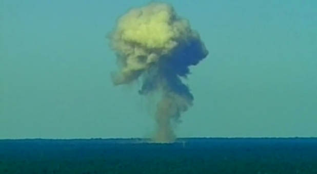 Mushroom cloud created by a GBU-43/B Massive Ordinanc Air Blast Bomb